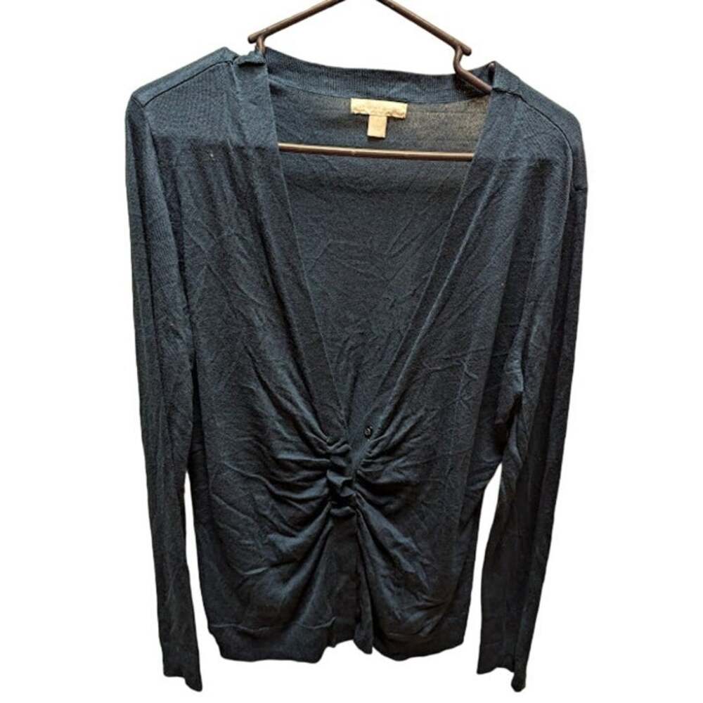 New York Company Size XL Twist Front Ruched Deep V-Neck Sweater Blue New